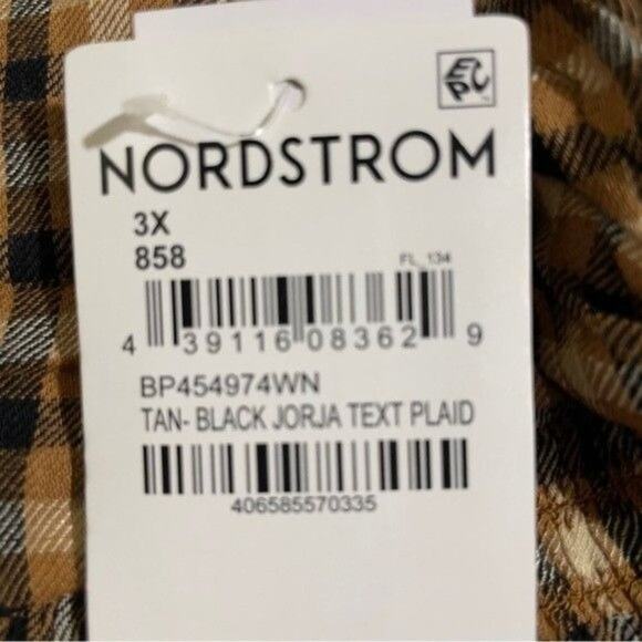 BP Dreamy · Junior 3X · Smocked Long Sleeve Crop · Plaid Tan-Black · Square Neck - Picture 11 of 14